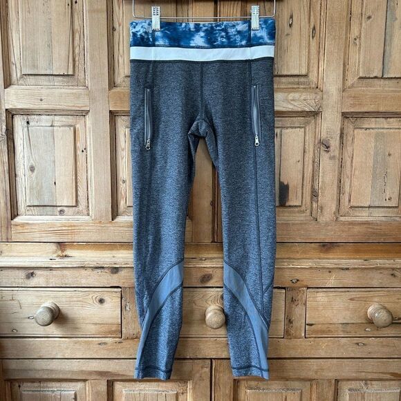 lululemon athletica Pants - Lululemon Womens Size 4 Gray White Blue Cropped Leggings Athletic‎ Pants Sporty
